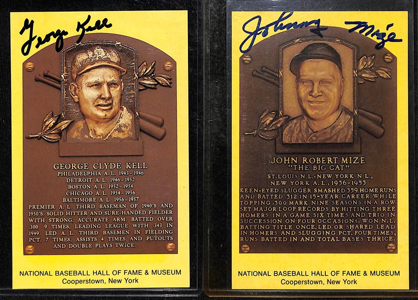 (5) Signed Perez-Steele HOF Postcards & (2) Signed HOF Plaque Cards w. Gehringer, Chandler, Roberts, Sewell, McCovey, Kell, Mize (JSA Auction Letter)