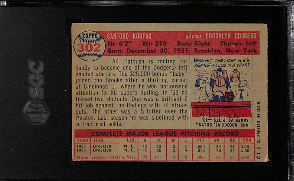 1957 Topps Sandy Koufax #302 Graded SGC 2