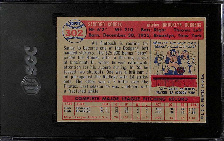 1957 Topps Sandy Koufax #302 Graded SGC 4