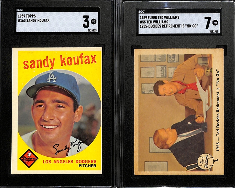 Lot of (2) SGC Graded 1959 Baseball Cards- Topps Sandy Koufax (SGC 3), Fleer Ted Williams #55 (SGC 7)