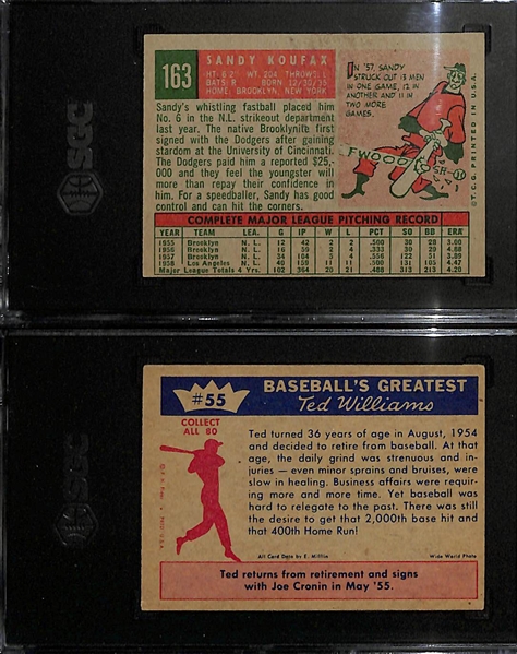 Lot of (2) SGC Graded 1959 Baseball Cards- Topps Sandy Koufax (SGC 3), Fleer Ted Williams #55 (SGC 7)