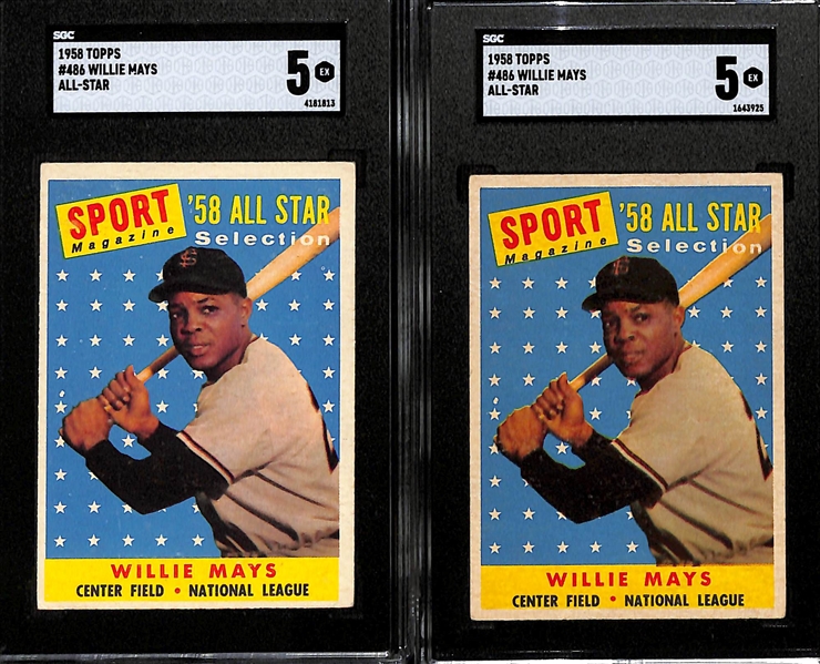 Lot of (2) SGC Grade 5 1958 Topps Willie Mays All Star Cards