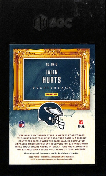 2020 Panini Chronicles Gridiron Kings Jalen Hurts Autographed Rookie Card #12/25 Graded SGC 9.5 (10 Auto Grade)