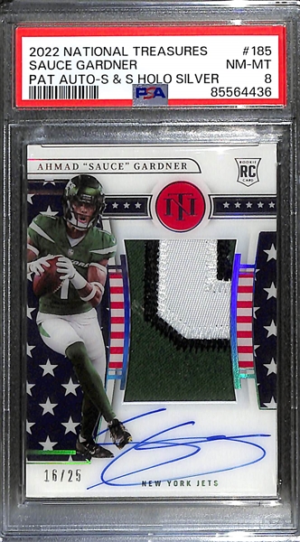 2022 Panini National Treasures Sauce Gardner Rookie Patch Autograph (Stars & Stripes Version) #ed 16/25 Graded PSA 8