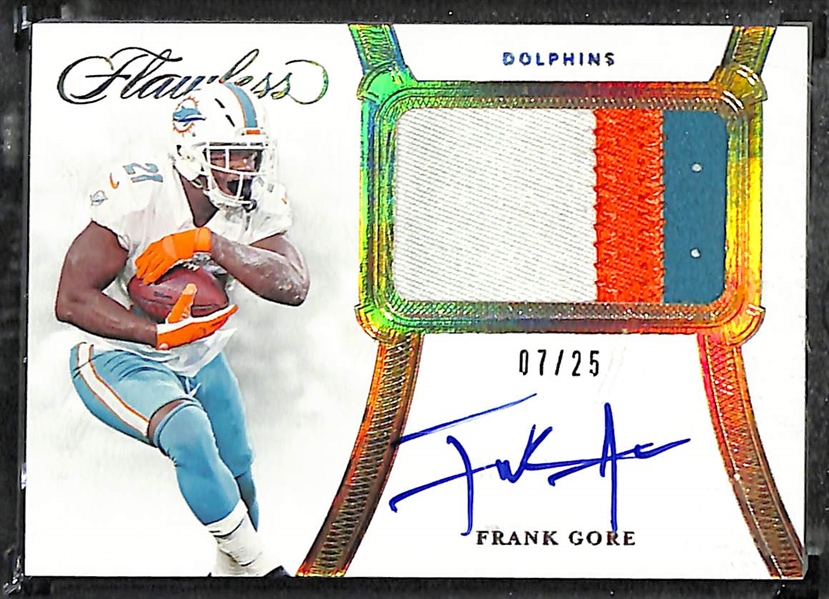 Autograph Lot - Flawless Frank Gore Patch Auto (#7/25) , Dalvin Cook/Joe Mixon Dual Auto (#2/5), Certified Frank Gore Mirror Image Auto (#37/75), & National Treasures Devin Hester Auto (#2/15)