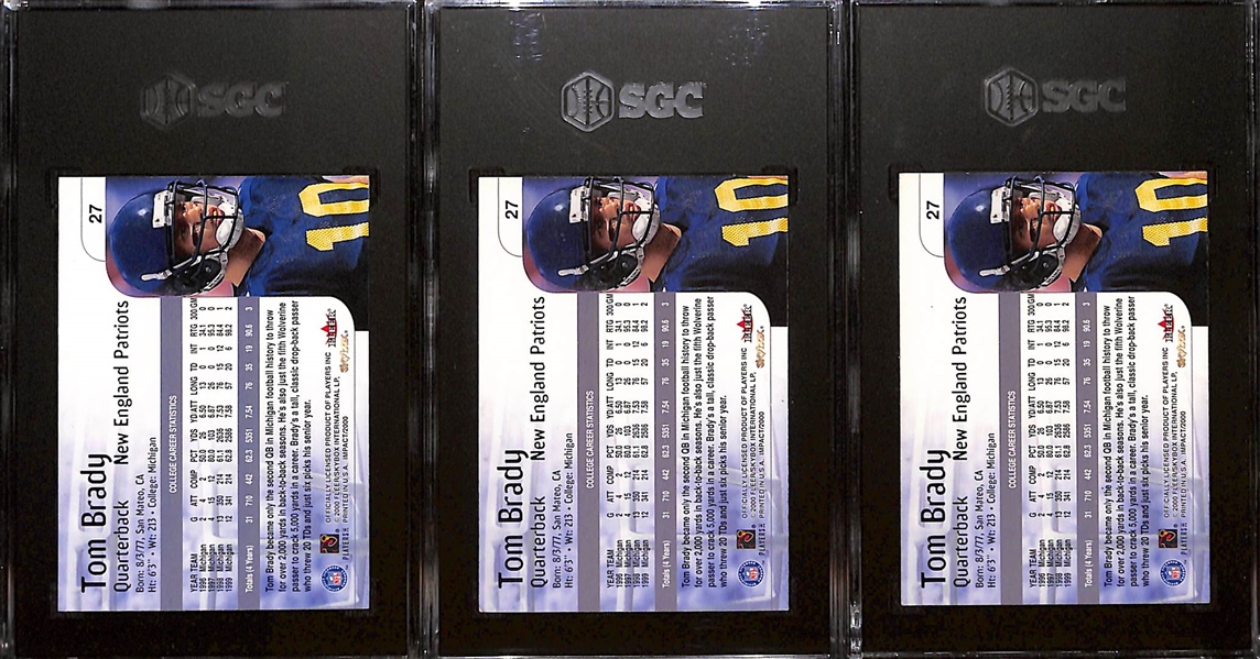 Lot of (3) 2000 Skybox Impact Tom Brady #27 Rookie Cards - SGC 8, 7, Authentic