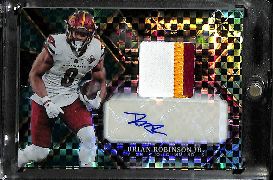 Lot of (3) Football Rookie Autographs- 2022 Select Brian Robinson Jr Patch Green (#/5), 2022 Contenders Optic Romeo Doubs Silver, 2020 Prizm Gabriel Davis Purple (#/49)