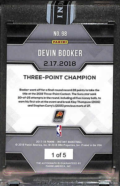 2017-18 Panini Instant Devin Booker Three Point Champion Autograph Orange (#/5)