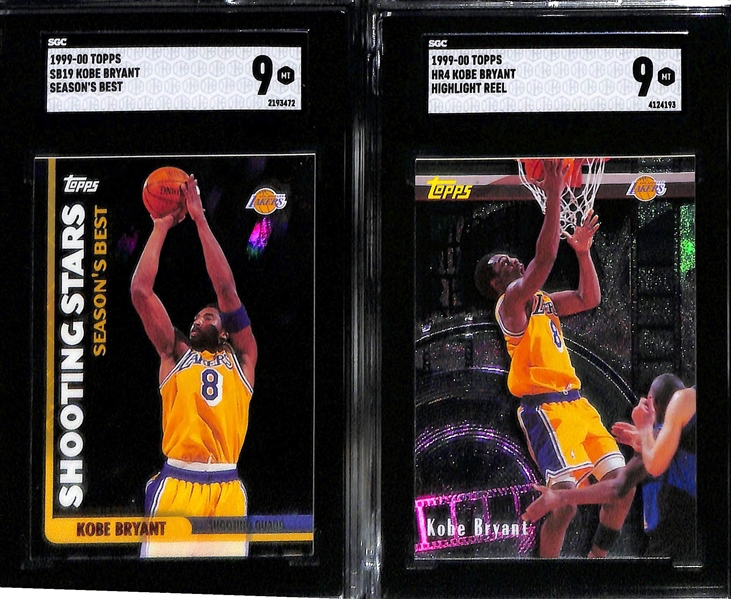 Lot of (6) SGC Graded Kobe Bryant + LeBron James Cards inc. 1998-99 Topps Gold Label Kobe Bryant Class 1 (SGC 10), 1998-99 Topps Kobe Bryant Kick Start (SGC 9.5), +