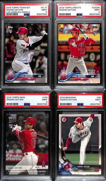 Lot of (4) PSA Graded 9 2018 Shohei Ohtani Rookie Cards- Topps Team Set, Topps Update, Topps Now, Bowman