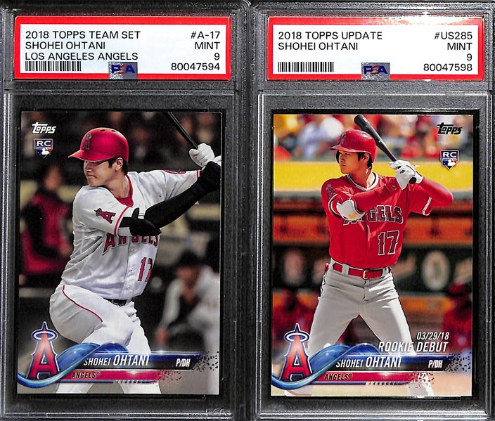 Lot of (4) PSA Graded 9 2018 Shohei Ohtani Rookie Cards- Topps Team Set, Topps Update, Topps Now, Bowman