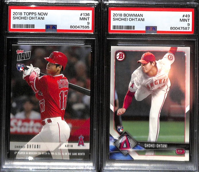 Lot of (4) PSA Graded 9 2018 Shohei Ohtani Rookie Cards- Topps Team Set, Topps Update, Topps Now, Bowman