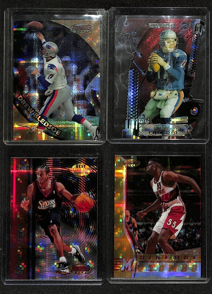 Lot of (4) Rare 1997 Atomic Refractor Cards- Bowmans Best Drew Bledsoe, Stadium Club Drew Bledsoe Triumvirate, Bowmans Best Allen Iverson, Bowmans Best Dikembe Mutombo