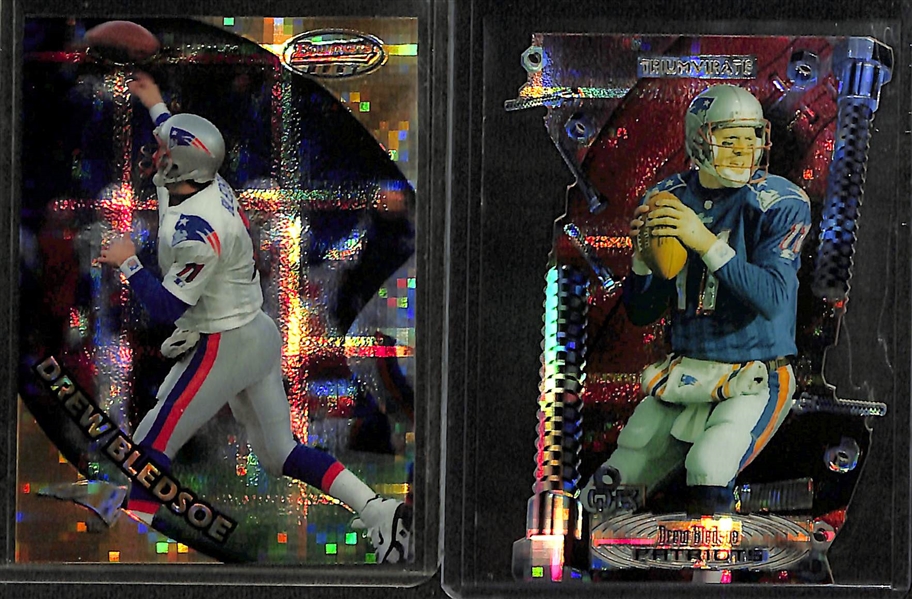 Lot of (4) Rare 1997 Atomic Refractor Cards- Bowmans Best Drew Bledsoe, Stadium Club Drew Bledsoe Triumvirate, Bowmans Best Allen Iverson, Bowmans Best Dikembe Mutombo