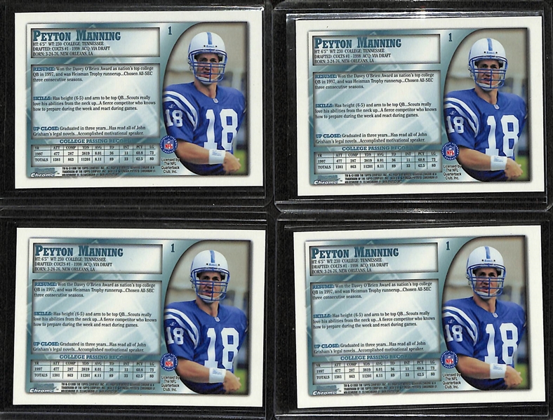 Lot of (4) 1998 Bowman Chrome Peyton Manning Rookie Cards