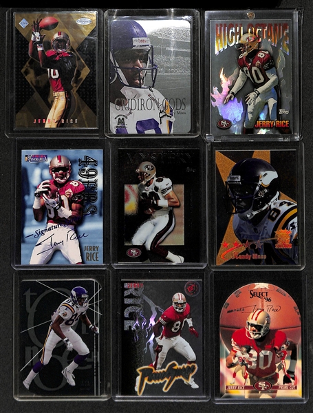 Lot of (75) Jerry Rice + Randy Moss Cards inc. 1998 Edge Masters Rice Gold (#/150), 2000 Skybox Molten Metal Moss Gridiron Gods, 1997 Topps Rice High Octane, +