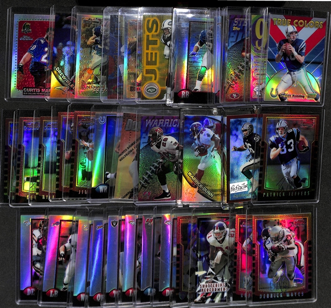 Lot of (36) 1990-2000 Football Refractor Cards- 1999 Stadium Club Chrome Peyton Manning True Colors, 1999 Topps Chrome Edgerrin James Rookie Rush, 1998 Topps Mystery Steve Young, +