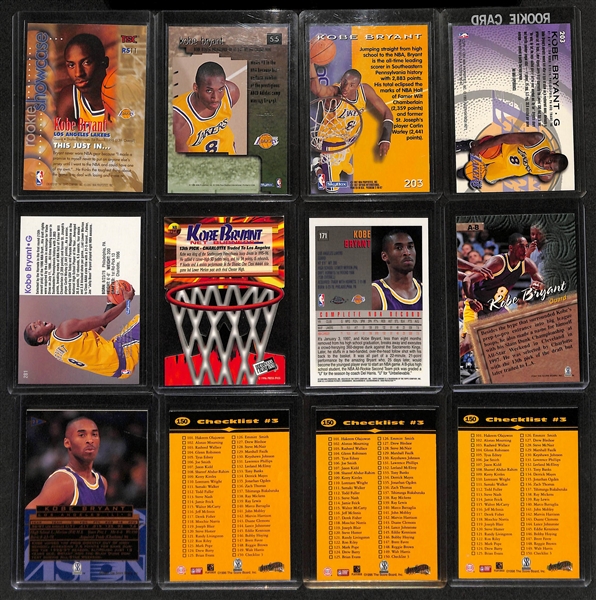 Lot of (12) Kobe Bryant Rookie and Second Year Cards inc. 1996-97 Stadium Club Rookie Showcase, 1996-97 Skybox Premium Rookie Gold, 1996-97 Skybox Premium Rookie, +