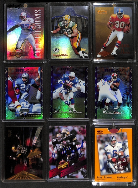 Lot of (100+) 1980-2000s Football Cards with Inserts, Rookies, Short Prints inc. 1996 Donruss Crusade Eddie George Call To Arms Red (#/25), 1997 Topps Reggie White Hall Bound, +