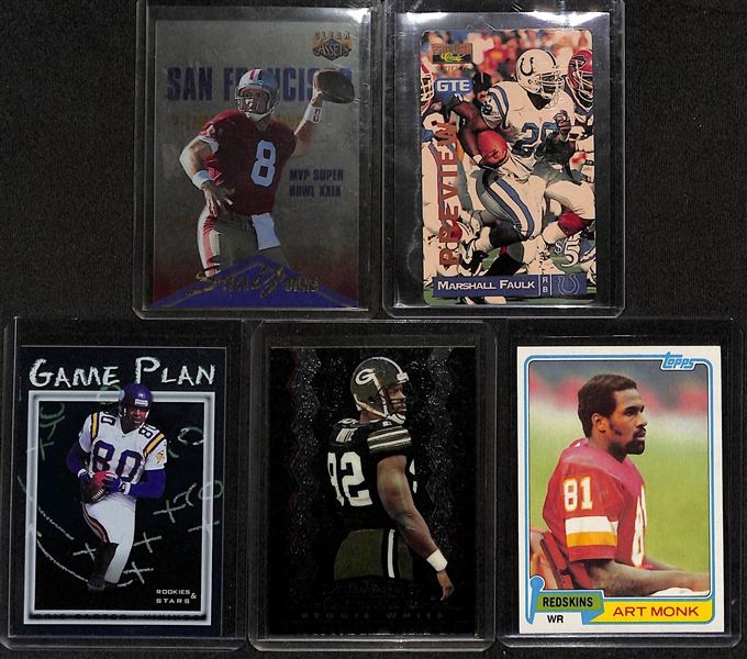 Lot of (100+) 1980-2000s Football Cards with Inserts, Rookies, Short Prints inc. 1996 Donruss Crusade Eddie George Call To Arms Red (#/25), 1997 Topps Reggie White Hall Bound, +