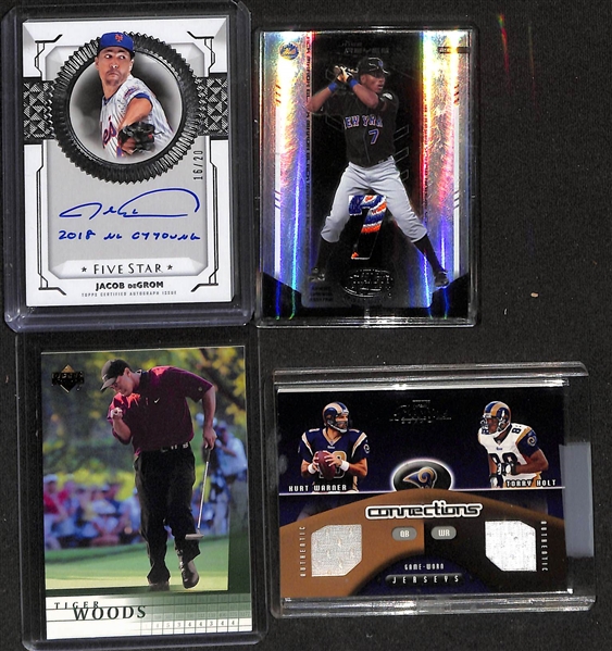 Lot of (13) Sports Cards inc. 2019 Topps Five Star Jacob deGrom Autograph (#/20), 2004 Certified Jose Reyes Patch 1/1, 2001 Upper Deck Tiger Woods Rookie, +