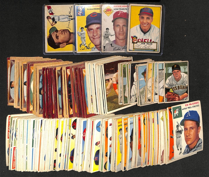  Lot of (200+) 1952-1956 Topps & Bowman Baseball Cards w. 1952 Topps Bob Feller