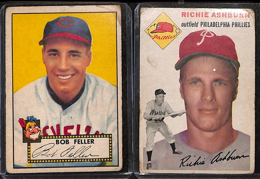  Lot of (200+) 1952-1956 Topps & Bowman Baseball Cards w. 1952 Topps Bob Feller