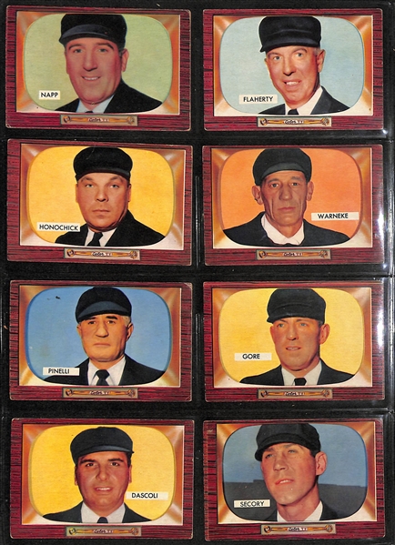 Lot of (50) 1955 & 1956 Bowman & Topps Baseball Cards w. a lot of (10) 1961 Fleer Cards w. a 1955 Bowman Umpire Babe Pinelli