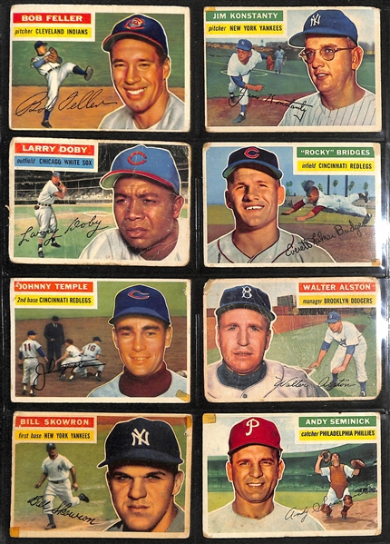 Lot of (50) 1955 & 1956 Bowman & Topps Baseball Cards w. a lot of (10) 1961 Fleer Cards w. a 1955 Bowman Umpire Babe Pinelli