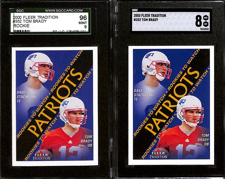 Lot of (4) 2000 Fleer Tradition Tom Brady #352 Rookie Cards - SGC 9, 8 & PSA 8, 7