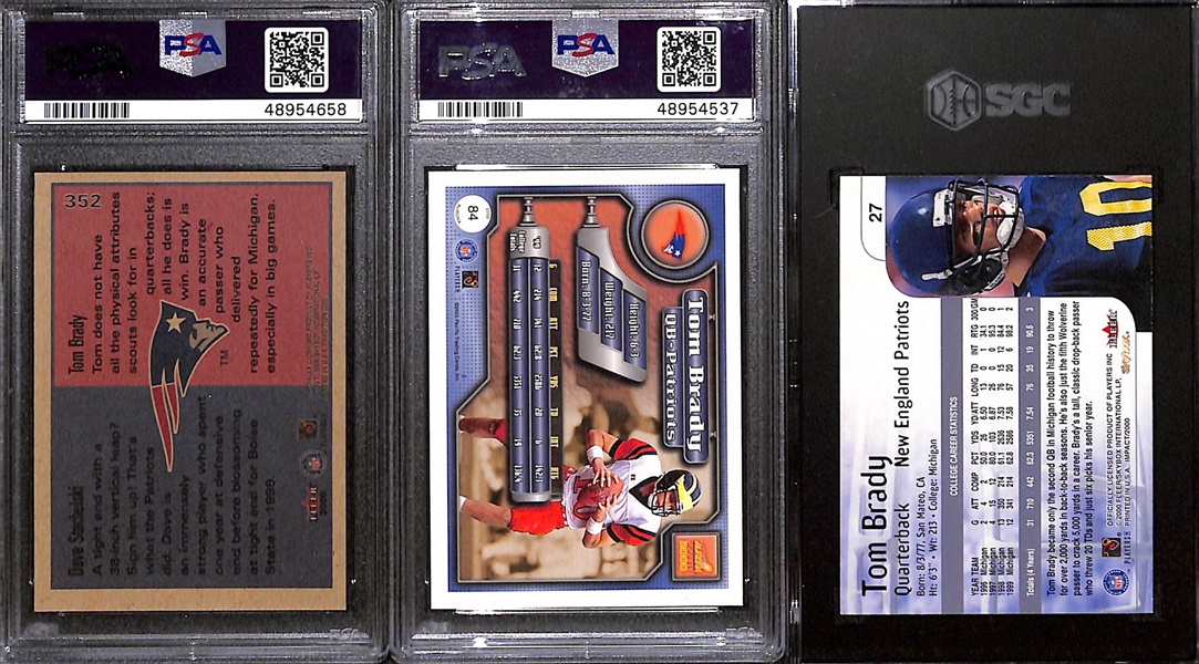 Lot of (3) 2000 Tom Brady Rookie Cards - Fleer PSA 8/Pacific Aurora PSA 8/Skybox Impact SGC 8