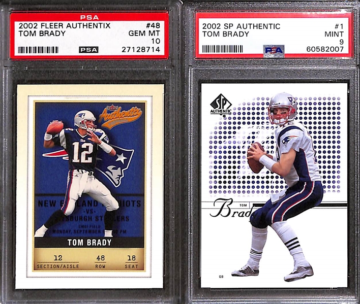 (7) 2002 Tom Brady PSA Graded Cards w. 2002 Fleer Authentix PSA 10 GEM MINT