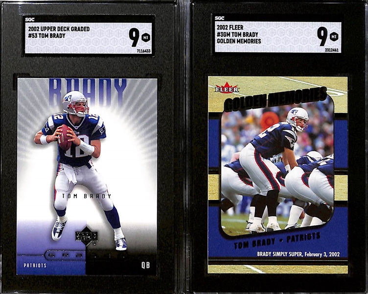 Lot of (9) SGC Graded Tom Brady Cards inc. 2002 Pacific Adrenaline (SGC 10), 2002 Upper Deck Honor Roll (SGC 9.5), 2002 Upper Deck Graded (SGC 9), +