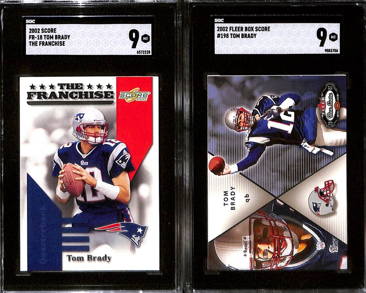 Lot of (9) SGC Graded Tom Brady Cards inc. 2002 Pacific Adrenaline (SGC 10), 2002 Upper Deck Honor Roll (SGC 9.5), 2002 Upper Deck Graded (SGC 9), +