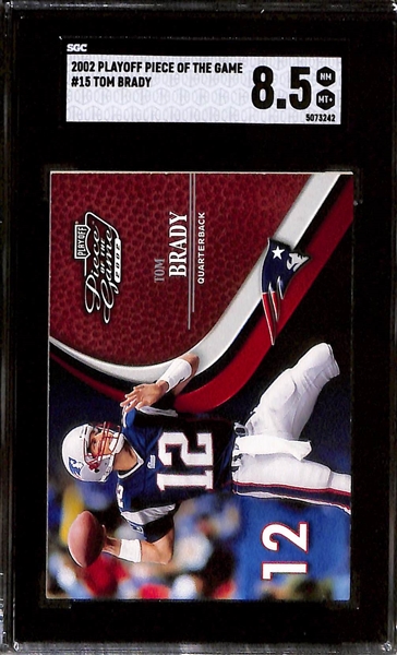 Lot of (7) SGC Graded Tom Brady Cards inc. 2002 Leaf Rookies Stars (SGC 9), 2002 Upper Deck MVP (SGC 9), 2001 Playoff Preferred (SGC 7), +