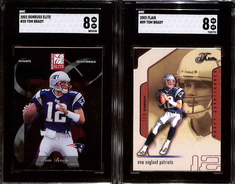 Lot of (10) Graded 2002 Tom Brady Cards inc. SP Authentic (PSA 8.5), Fleer Authentix Hometown Heroes (SGC 8), Topps (SGC 8.5), Topps Chrome (SGC 8), +