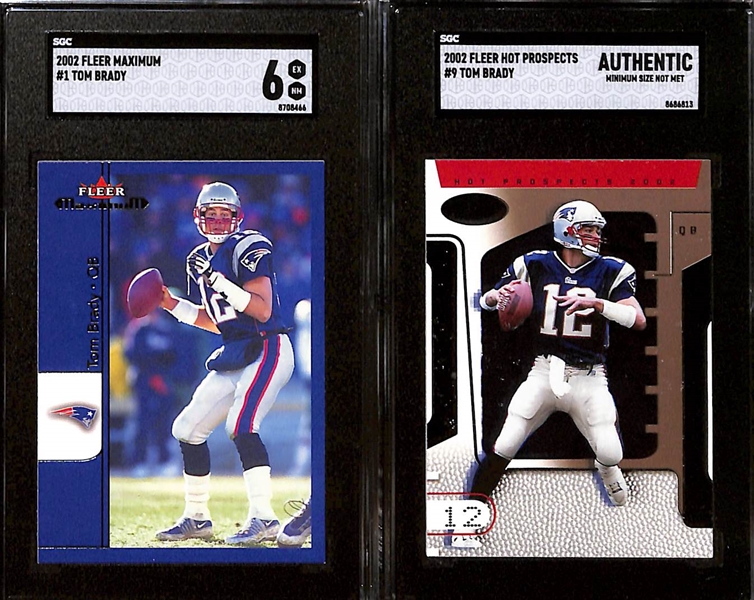 Lot of (10) Graded 2002 Tom Brady Cards inc. SP Authentic (PSA 8.5), Fleer Authentix Hometown Heroes (SGC 8), Topps (SGC 8.5), Topps Chrome (SGC 8), +