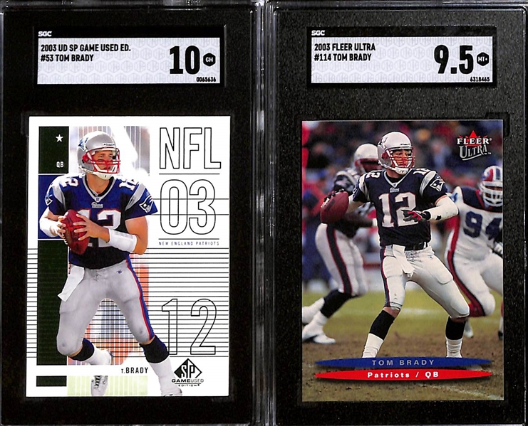 Lot of (9) SGC Graded 2003 Tom Brady Cards inc. SP Game Used (SGC 10), Fleer Ultra (SGC 9.5), Bowman Chrome (SGC 9), Topps (SGC 9), +