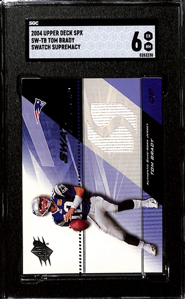 Lot of (2) SGC Graded Tom Brady Jersey Cards- 2002 Upper Deck First Team Fabrics (SGC 8.5), 2004 Upper Deck SPx Swatch Supremacy (SGC 6)