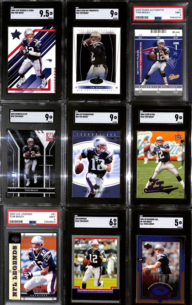 Lot of (9) Graded 2004 Tom Brady Cards w. Leaf Rookies & Stars Tom Brady SGC 9.5