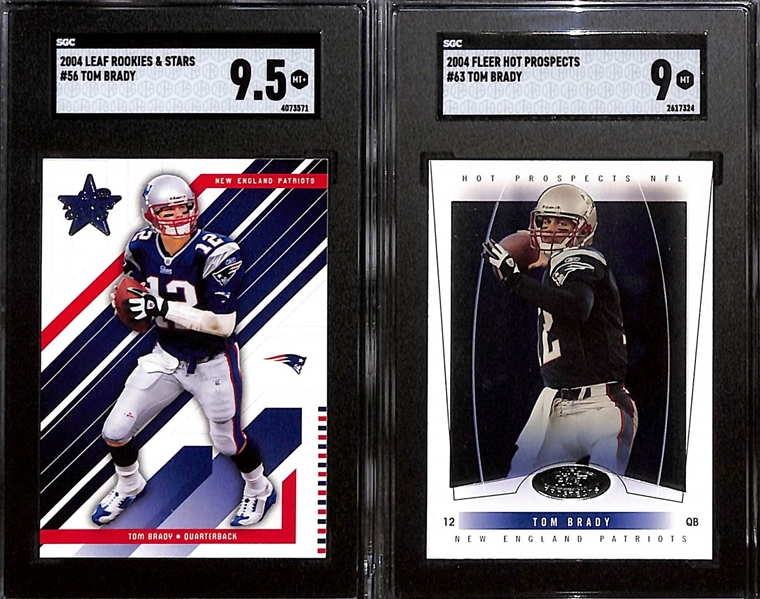 Lot of (9) Graded 2004 Tom Brady Cards w. Leaf Rookies & Stars Tom Brady SGC 9.5