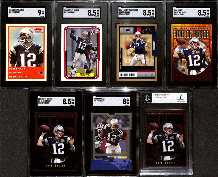 Lot of (7) Graded 2004 Tom Brady Cards w. Fleer Tradition Tom Brady SGC 9