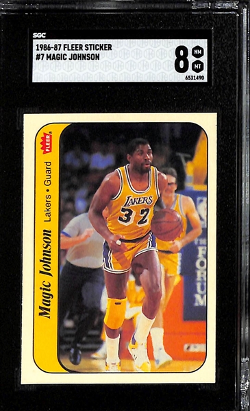 1986-87 Fleer Sticker Lot - Magic Johnson (SGC 8), Larry Bird (SGC 7), & Julius Erving (SGC 8) 