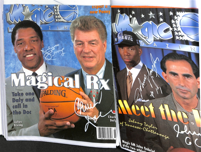 Approx. (40) Orlando Magic Related Autographed Items (Mostly Photos and Magazines) w. Julius Erving/Chuck Daly Signed Magazine Cover.  Others Inc. Tracy McGrady, Grant Hill, JJ Redick, + (JSA...