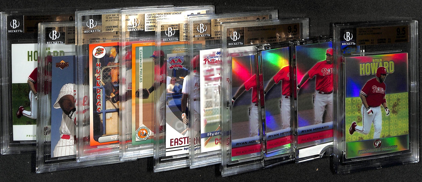 Lot of (10) Ryan Howard Cards inc. 2003 Topps Pristine Rookie Refractor (BGS 9.5) (#/1599), (3) 2005 E-Topps (#/2000) (1 Graded BGS 9.5), +