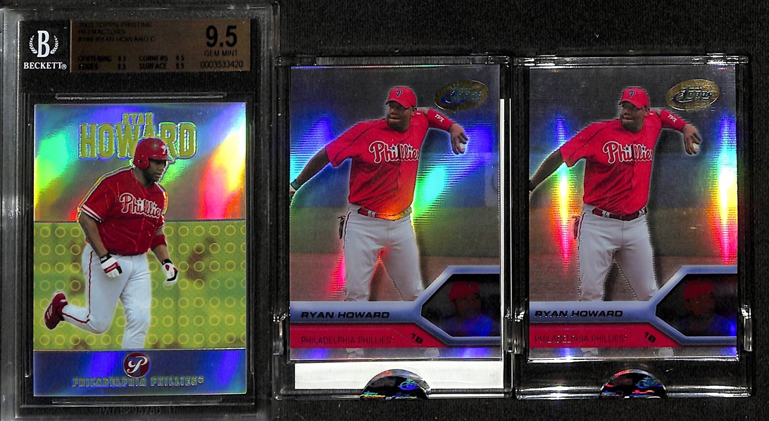 Lot of (10) Ryan Howard Cards inc. 2003 Topps Pristine Rookie Refractor (BGS 9.5) (#/1599), (3) 2005 E-Topps (#/2000) (1 Graded BGS 9.5), +