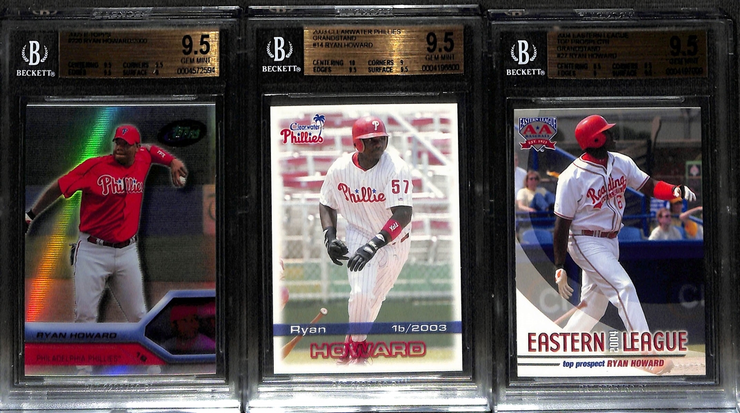 Lot of (10) Ryan Howard Cards inc. 2003 Topps Pristine Rookie Refractor (BGS 9.5) (#/1599), (3) 2005 E-Topps (#/2000) (1 Graded BGS 9.5), +