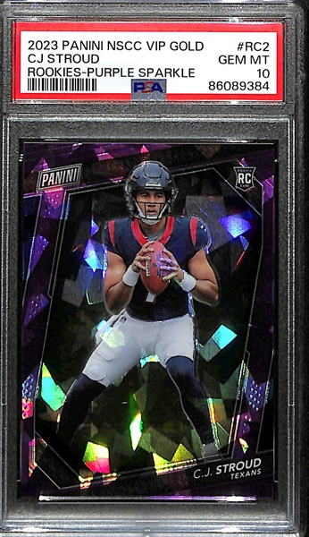 2023 Panini National Convention VIP Gold Pack CJ Stroud Rookie Purple Sparkle Graded PSA 10 (#/50)