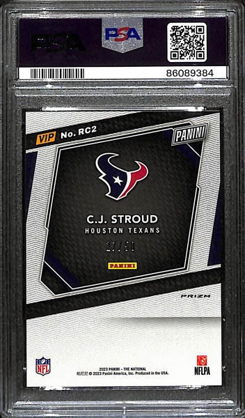 2023 Panini National Convention VIP Gold Pack CJ Stroud Rookie Purple Sparkle Graded PSA 10 (#/50)