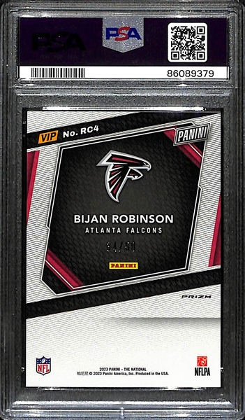 2023 Panini National Convention VIP Gold Pack Bijan Robinson Rookie Purple Sparkle Graded PSA 10 (#/50)